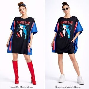 Ellazhu Vanity Fair Collections Shirt Dress Oversized One Size Art‎ Deco Graphic